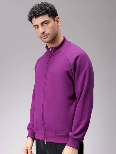 Image of The Indian Garage Co Men Relaxed Fit Solid High Neck Front Open High Neck Sweatshirt