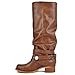 KISTANIA Riding Boots for Women Brown Knee High Moto Boots with Fringe Western Square Toe Chunky Block Heel Pull-On Leather Fashion Buckle Strap Fold-Over Booties Size 10