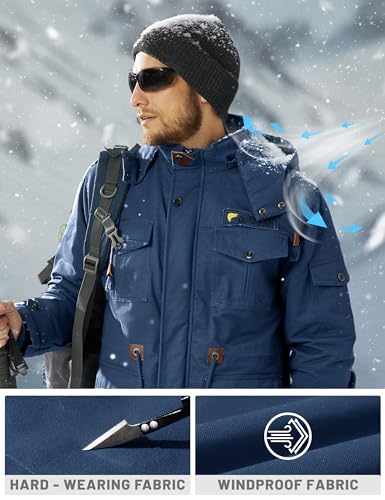 Image of TACVASEN Men's Jacket-Casual Winter Cotton Military Jacket Standard Length Thicken Hooded Cargo Coat