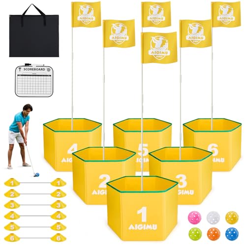 Golf Bucket Game 6 Holes,Golf Yard Games for Adults and Family,Golf Backyard Game for Outdoor Indoor, Golf Practice Game-Portable Golf Course Play Lawn,Park,Beach,Yard,Golf Gifts for Christmas