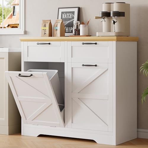 Double Tilt & Push-Open Trash Cabinet with Drawer