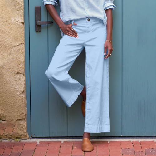 Linen Pants for Women Summer Wide Leg High Waist Cropped Pants