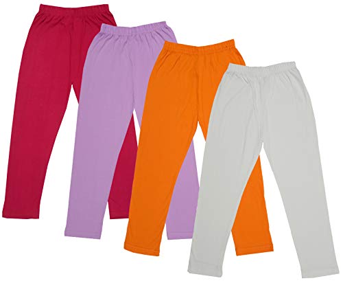 Image of IndiWeaves Girls Super Soft Cotton Solid Capri Pants (Cream, Orange, Purple, Magenta, 10-12 Years) Pack of 4