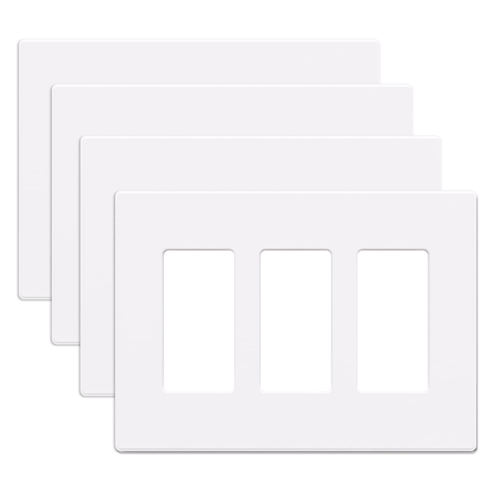 AIDA Screwless Decorator Wall Plates, Mid-Size 3-Gang 4.88" x 6.73", White Outlet Cover Plate, for Decor Switch, Dimmer, GFCI, USB Receptacle, UL Listed (White, 4 Pack)