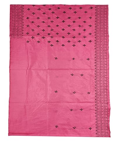Image of SHRISTI CLOTHINGS Women's Hand Embroidered Cotton Silk Kantha Stitch Saree with Blouse Piece (SB430324 PINKD1)