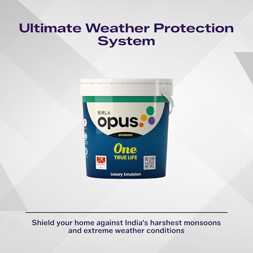 Image of Birla Opus One True Life Luxury Exterior Emulsion Paint (10L, White Colour, Rich Sheen Finish)-All Weather Protection with UV Resistant Pigments-For Outside /Outdoor walls of Home, Office