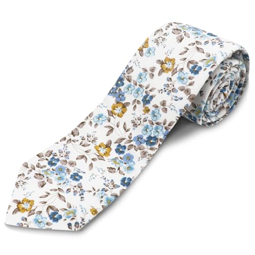 Image of Cotton Floral Ties for Men 2.76 inch Men's Skinny Tie Linen Flower Printed Neck Tie for Wedding Dating Party