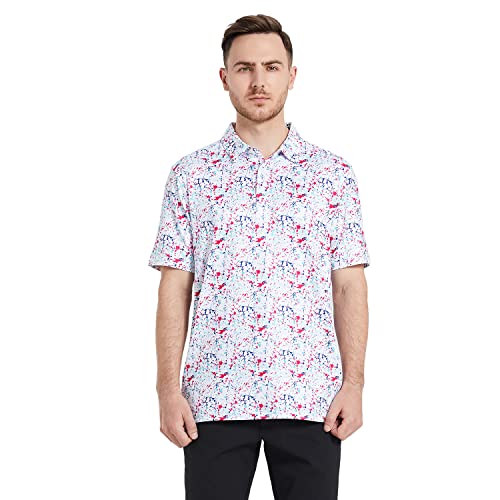 Image of Golf Shirts for Men Dry Fit Short Sleeve Print Performance Moisture Wicking Polo Shirt