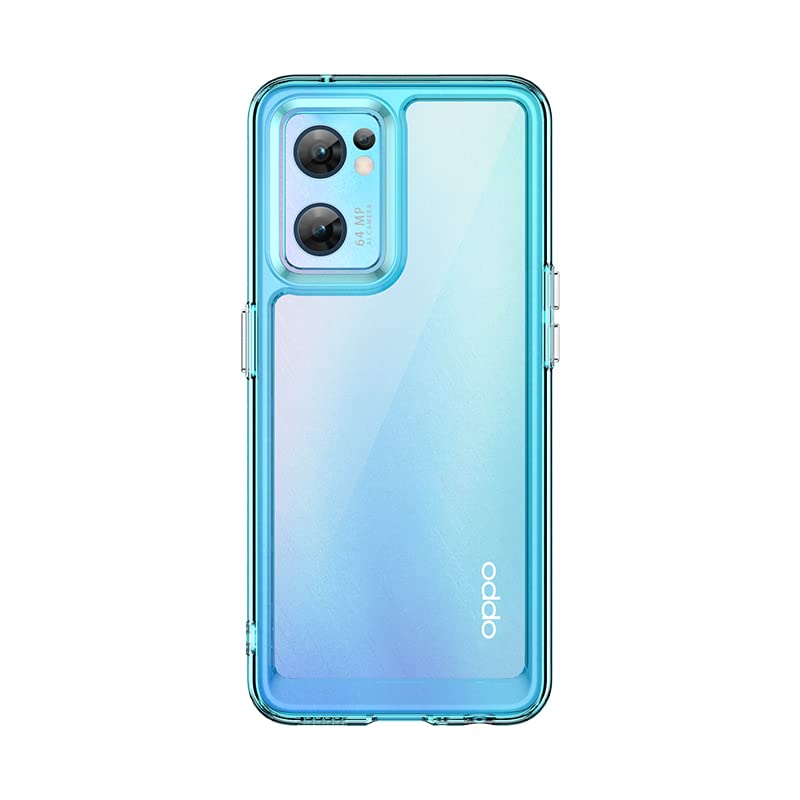 DESSEN Trasparente Cover per OPPO Find X5 Lite/Reno 7 5G, Custodia Protettiva per Antiurto Bumper, Guscio Silicone con Protezione del bordo Dello Schermo Ispessita. TM-Blu