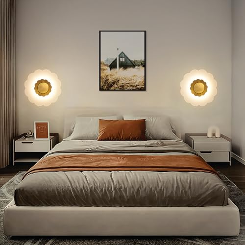 Image of Blossom Glow 3-in-1 LED Wall Light | Modern Fancy Lights for Living Room, Bedroom Wall Decor, Home Decoration Items & Indoor Flower Shape Night Lamp (Golden Accent, Pack of 2)