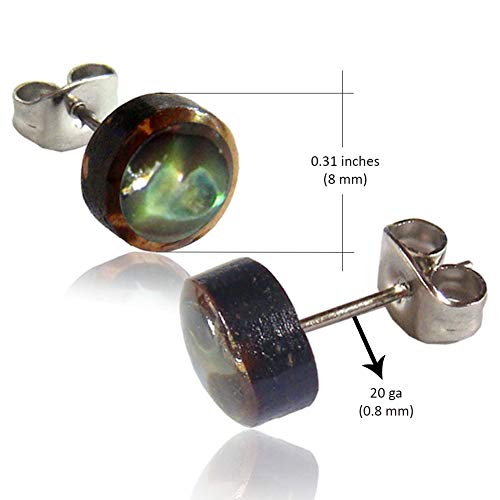 Organic Shell Stud Earrings for Women - Stud Earring Set surrounded by Coconut Shell with Abalone, Mother of Pearl, and More2
