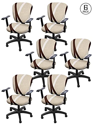 Image of Cortina Rotating Chair Office Covers | Soft Stretchable Elastic Spandex Material | Elastic Computer Chair Slip Covers | Removable Chair Case | Abstract Print - Light Brown | Chair Cover Set of 6