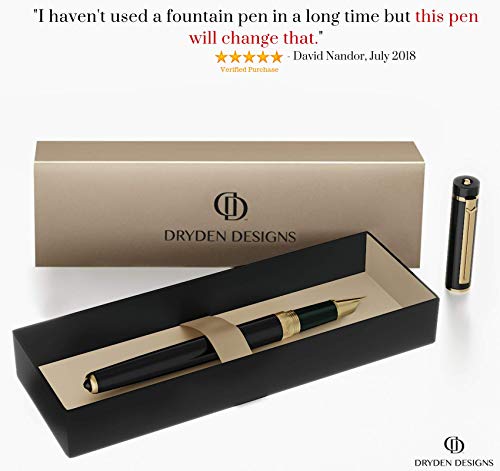 Dryden Designs Fountain Pen Fine Nib, Includes Gift Box and Ink Refill Converter, Classic Writing Tool [Intense Black] for Left and Right Handed - Thumbnail 4