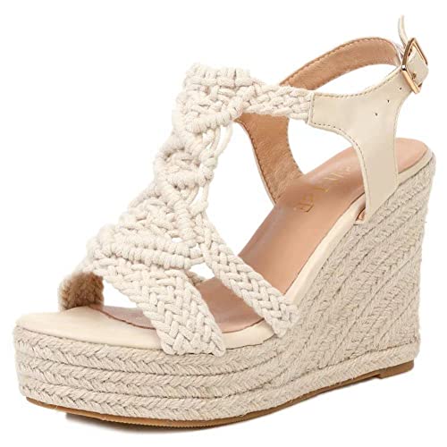 RUSAUISE Espadrille Wedge Sandals for Women Comfortable Strappy Platform Sandals Casual Summer Shoes