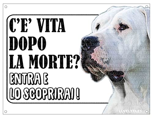 Lovelytiles Dogo Argentino ATTENTI al Cane Esiste LA Vita Dopo LA Morte? Targa Cartello INSEGNA (Metallo)