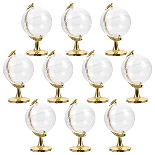 PRETYZOOM Fillable Earth Shape Candy Jar 10pcs Mini Globe Candy Boxes Wedding Favor Box with Base Earth Day Party Favor Kids Party Candy Container Golden