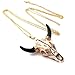 Collier sautoir tete de taureau crane de buffle animal pendentif vache bison squelette original bohème ethnique aztèque boho blanc noir doré chaine couleur or corne bijoux sautoir original créateur