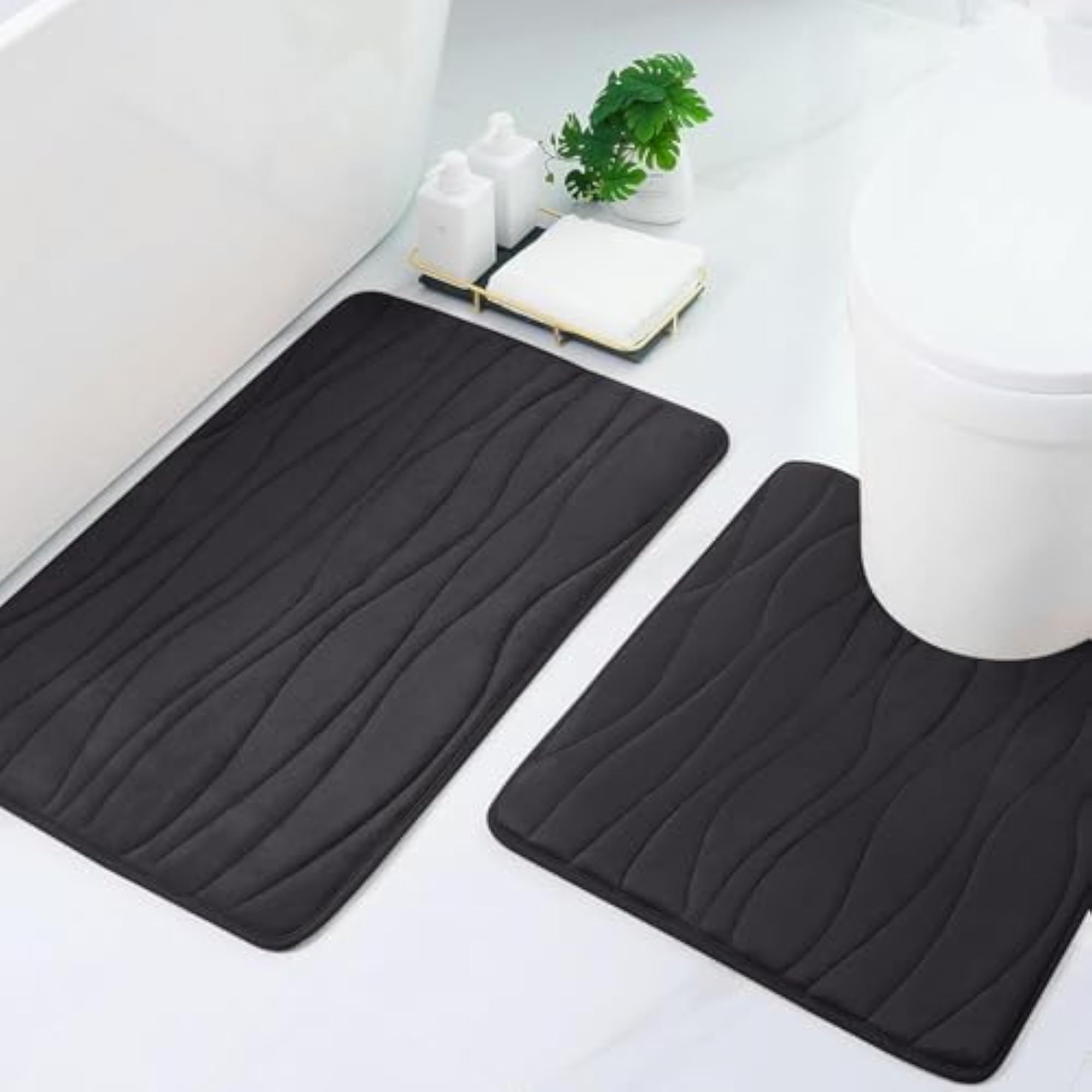 Nonslip Bathroom Bath Mats Set, 2 Pieces Stylish Doormat