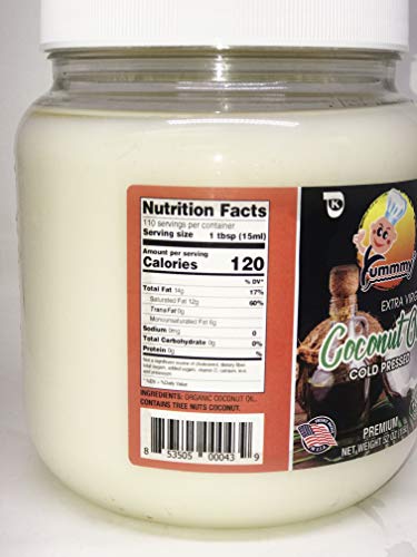 Yummmy Extra Virgin Coconut Oil, 52 Oz. (1.5 Lts.), Kosher certified, BPA free container, Non Scented oil, Made in India, Premium quality, All Natural
