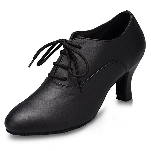 HIPPOSEUS Women Closed Toe Latin Ballroom Dance Heels Lace-up Teaching Practice Character Shoes