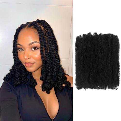 Afro Kinkys Bulk Hair for Dreadlocks Extensions Repair Locs 12 Inch 50g 4c Springy Afro Kinky-Curly Hair for Twist Braiding Mini Twists Crochet Hair Braids Locks Natural Black