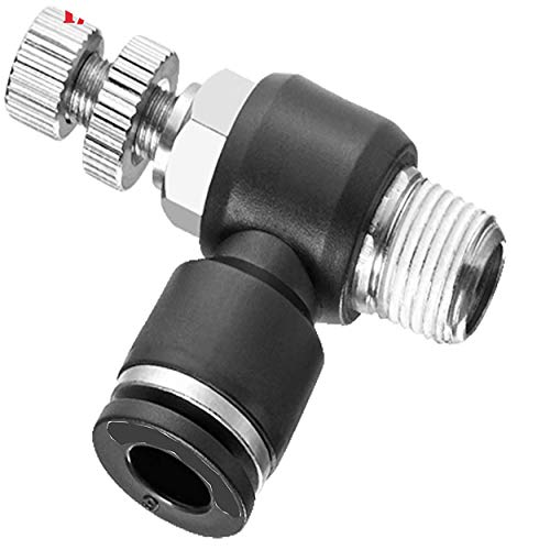 Utah Pneumatic Nylon & Nickel Plated Brass Push to Connect Air Flow Control Valve Elbow 1/4OD 1/8NPT Push in Fitting Pneumatic Speed Control Valve 5 Pack Pneumatic Fittings (Valve 1/4 OD 1/8NPT)