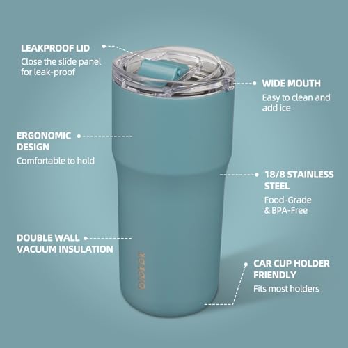 Image of BJPKPK 20oz Spill Proof Coffee Tumbler, Insulated Stainless Steel Cup | Double Wall Vacuum, Leakproof Lid, Keeps Hot /Cold /Iced, BPA Free, Dishwasher Safe, Cupholder, Travel, Haze Blue