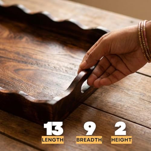Image of Hamdan Large Serving Tray, Tray with Cutout Handles, Rectangle Butler Tray for Breakfast in Bed, Coffee Table Decor, Party (8x6)