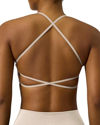 Image of PAVOI ACTIVE Open Back Strappy Yoga Workout Bras for Women - Low Support Criss-Cross Sports Gym Bra Removable Pads - FlexFlow