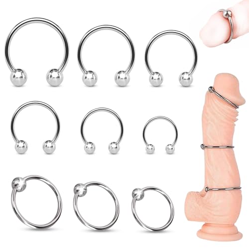 BDSMJOY Penisringe 9 Set,Penisring Cockringe extrem Edelstahl,Hodenring Eichelring erotisches Sexspielzeug für die Männer Sex Spielzeug ab 18 für Paare extrem Sex (A)