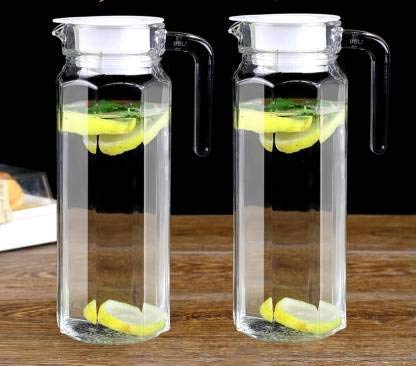 Korona 1100 ml Glass jug Pitcher with lid iced Tea , 1.1 LTR, Set of (2)