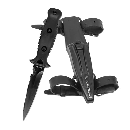 Saekodive Noir Dive Knife - Scuba Diving Knife with Holster, Dive Knife with Sheath and Leg Strap