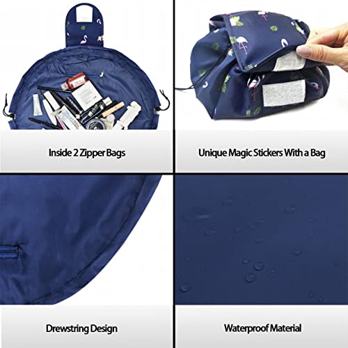 Lazy-Drawstring-Makeup-Bags-Large-Capacity-Waterproof-Travel-Portable-Cosmetic-Bag-Pouch-Makeup-Pouch-Storage-Organiser-for-Women-Girl-Navy-Flamingo