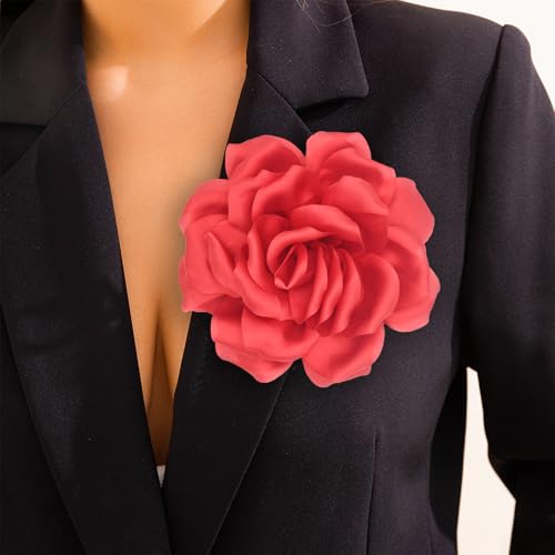 Image of Flower Brooch Pins for Women 5.5in Lapel Pins Large Rose Floral Brooches Dainty Satin Fabric Brooches Rose Flower Hair Clips Wedding Party Dance Clothes Accessories Jewelry