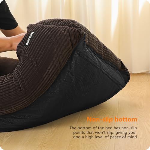 HMTOPE Hundebett, Hundesofa, Hundematte aus Cord, S/M/L, rutschfest, Abnehmbar und Waschbar, Weich und Atmungsaktiv, Braun, 110 x 85 x 27 cm