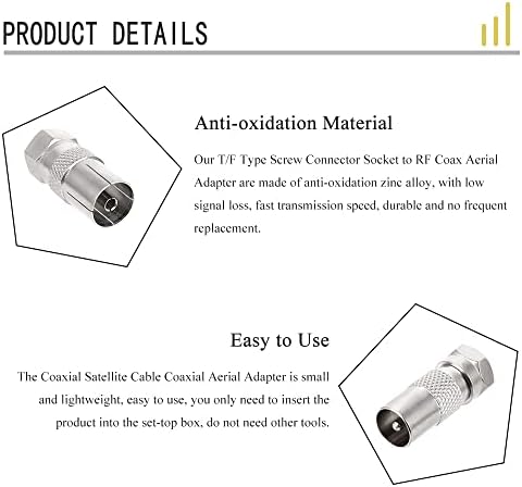 Sixfolo ManYing Coaxial Tv Aerial Connector 8 Pcs RF Female Socket to F Type Screw Male Plug Adapter Converter 8 Pcs F Type Male to Antenna Male RF Coax Adapter Connector for Satellite TV DVR