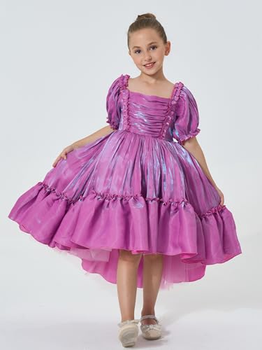 2Bunnies Girls Petticoat High-Low Ruffled Puff Sleeve Shimmer Birthday Gown Princess Dress2