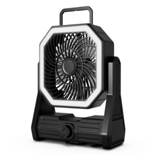 LfrXtra Ventilador de camping de 20000 mAh con mango de gancho para tienda de campaña, ventilador recargable con luz LED para viajes y oficina