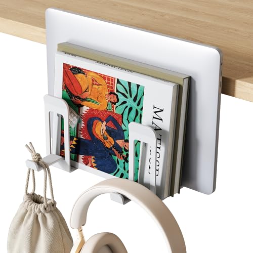 Image of PEGZONE Laptop Stand Vertical, 2-Slot Under Desk Laptop Holder, White