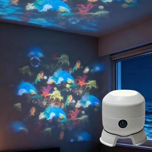 EHOTER Lampe À Projection Océan Noël Et Flocon De Neige, Projecteur LED Rotatif À Effet Dynamique, Rechargeable Rotation À 360°, Veilleuse Pour Enfants...