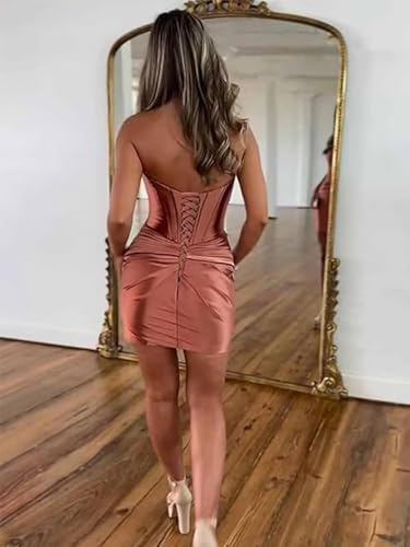 Strapless Homecoming Dress Short Satin Corset Prom Dress Sheath Tight Ruched Ruffles Cocktail Party Dress HOCO Gown4