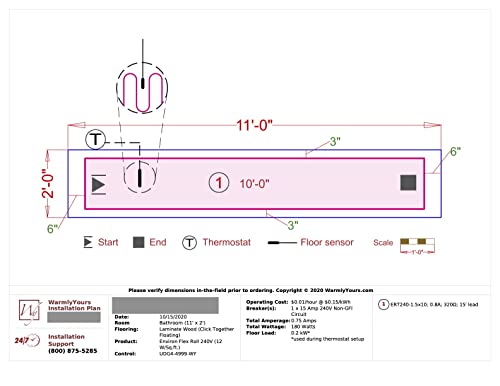 Electric Radiant Floor Heating for Carpet, Laminate and Floating Wood Floors - 15 sq.ft. Cut-and-Turn for Custom Fit – Ultra-Thin Heated Mat - WarmlyYours Environ 1.5 x 10 ft., 240V, 12 Watts/sq.ft.