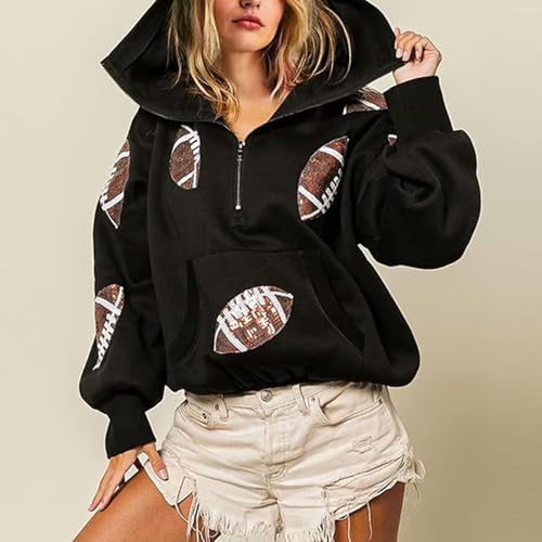 Glam Kickoff Long Sleeve Zip Hoodie, Football Hoodies for Women, Sequin Football Patchwork Rugby Tops3