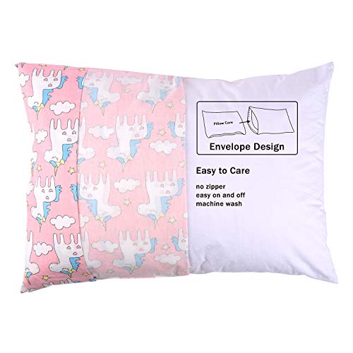Toddler Pillowcases Set Of 2, Hypoallergenic Baby Pillow Cover Fits Pillows Sized 13X18 Or 14X19, 100% Soft Cotton Envelope Closure Kids Pillowcase For Sleeping, Machine Washable, Pink Unicorn #TOP4
