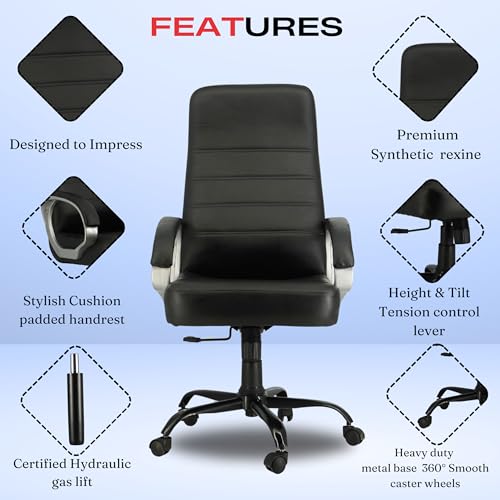 Image of NEWTURN� Rolex High-Back Ergonomic Office Chair - Premium Leatherette, Rolling, Tilt, Chrome Base, 2-Yr Warranty, Study, Work, WFH Comfort