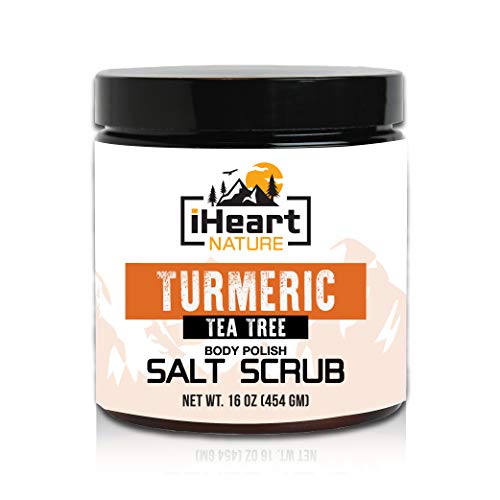 Turmeric Salt Scrub with Dead Sea Salt (Large 16 OZ) Moisturizing Nourishing Skin Oils (Jojoba Grapeseed) Anti-Aging Skin Exfoliating Detox (Ayurvedic Skin Care) Tea Tree Aromatherapy
