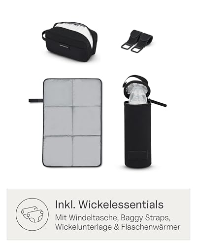 Kapten & Son Rucksack Lindby Diaper Set All Black 18 L | 2in1 Wickelrucksack & Wickeltasche mit Kinderwagen- und Kofferbefestigung | inklusive Kulturtasche, Wickelunterlage & isolierter Flaschenhalter