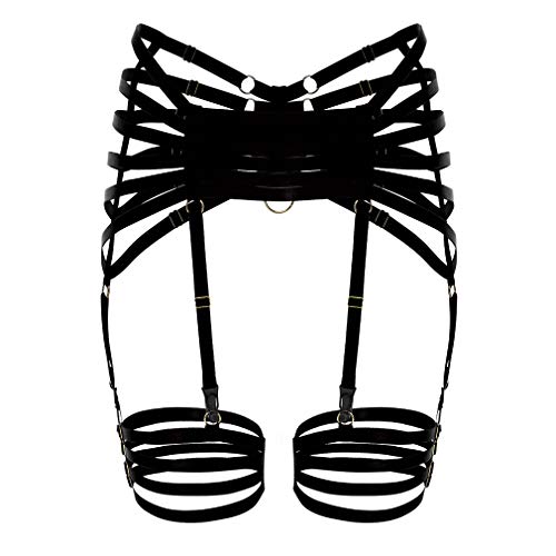 Woman Body Harness Garter Punk Gothic Belt Leg Strap Lingerie Cage Plus Size Stretchy Fabric (Black) #TOP1
