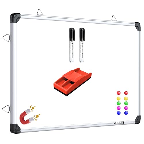 Image of Amazon Brand - Solimo Magnetic White Board with Aluminium Frame, 2 x 3 Feet, Dry Erase Writing Board for Home, Office, School & Study Room, Includes 2 Markers, Magnetic Duster & 10 Magnets