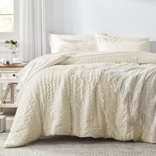 Image of Zzlpp Queen Comforter Set 7 Pieces, Pale Yellow Seersucker Bed in a Bag with Comforter, 2 Pillow Shams, 2 Pillowcases, 1 Flat Sheet, 1 Fitted Sheet